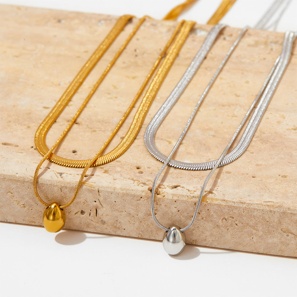 Double-layer Water Drop Pendant Multi-layer Necklace Simple Style Stainless Steel Necklace