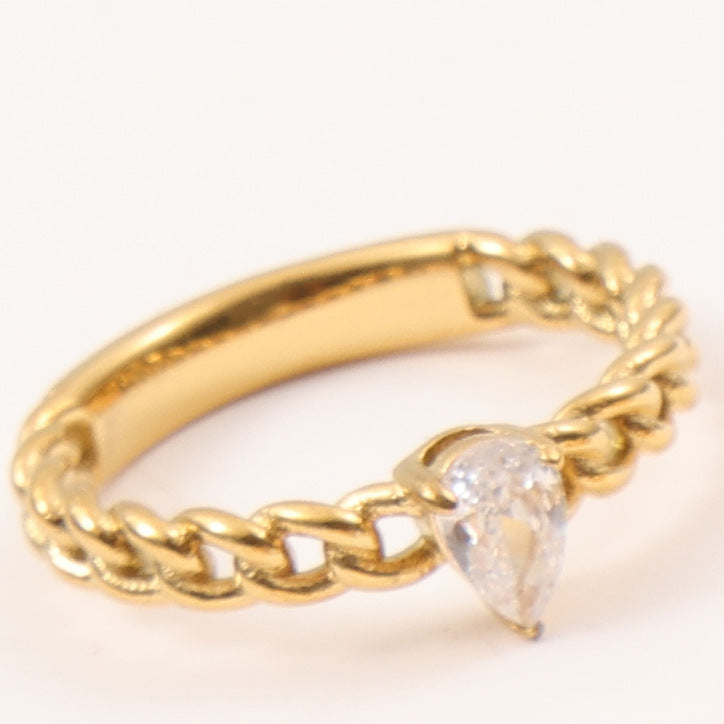 Chain Style Zircon Ring Titanium Steel Plated 18K Gold