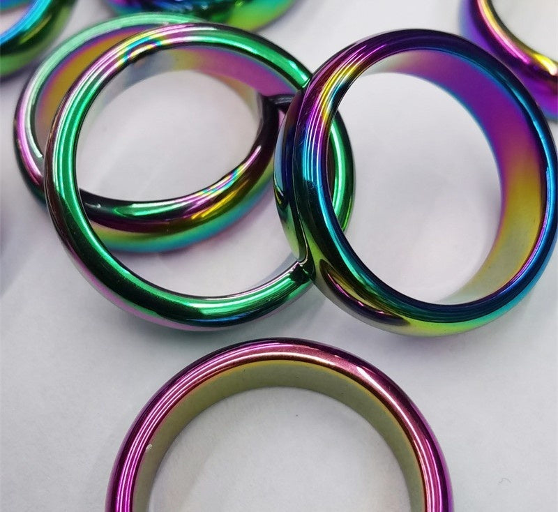 6MM Haematite Hematite Plated Rainbow Ring
