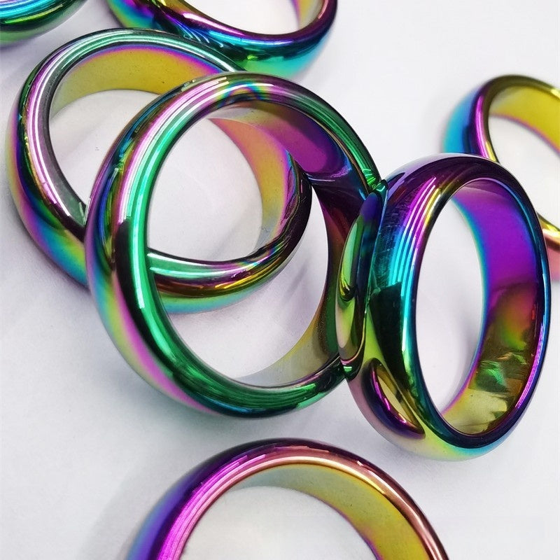 6MM Haematite Hematite Plated Rainbow Ring
