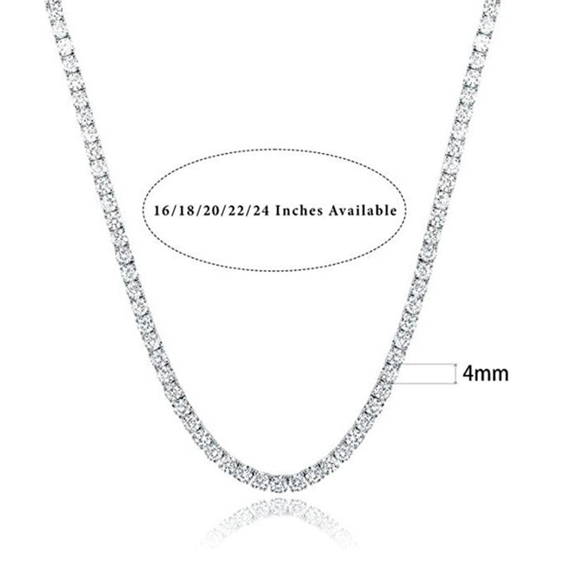 18K White Gold Plated 4 Claw Zircon Tennis Necklace Necklace Fashion