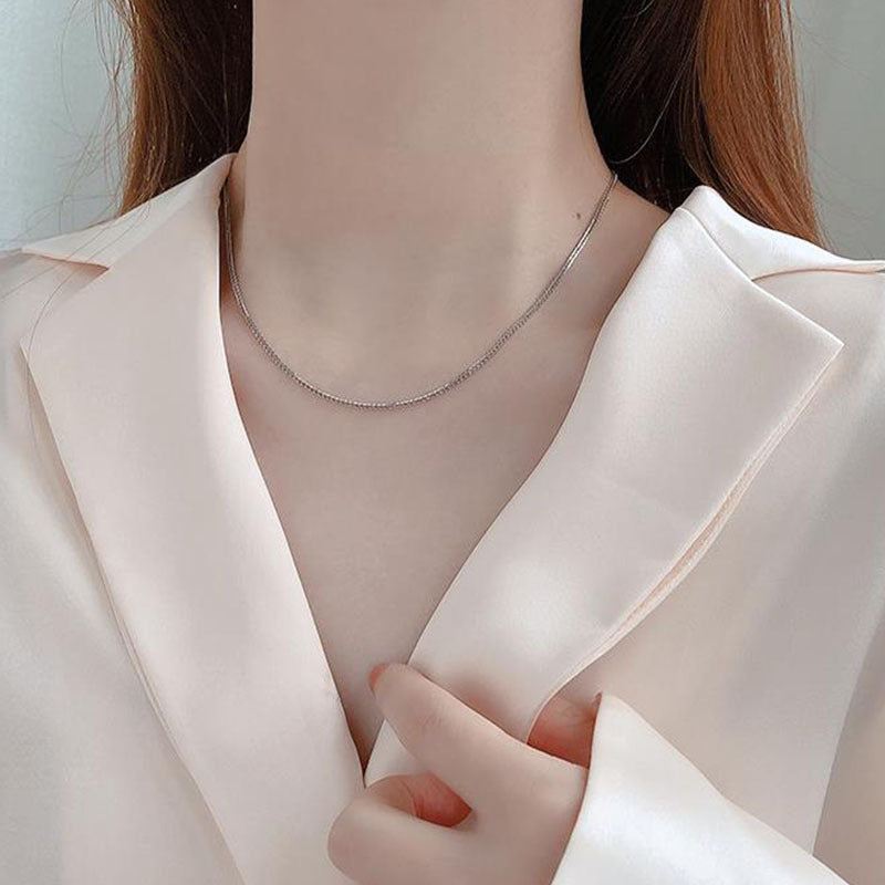 S925 Sterling Silver Necklace Electroplated White Gold Color Snake Bones Chain