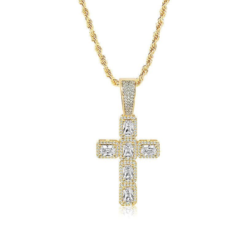 Rock Sugar Cross Pendant Large Zircon Necklace Hip Hop Cool Sale Wholesale