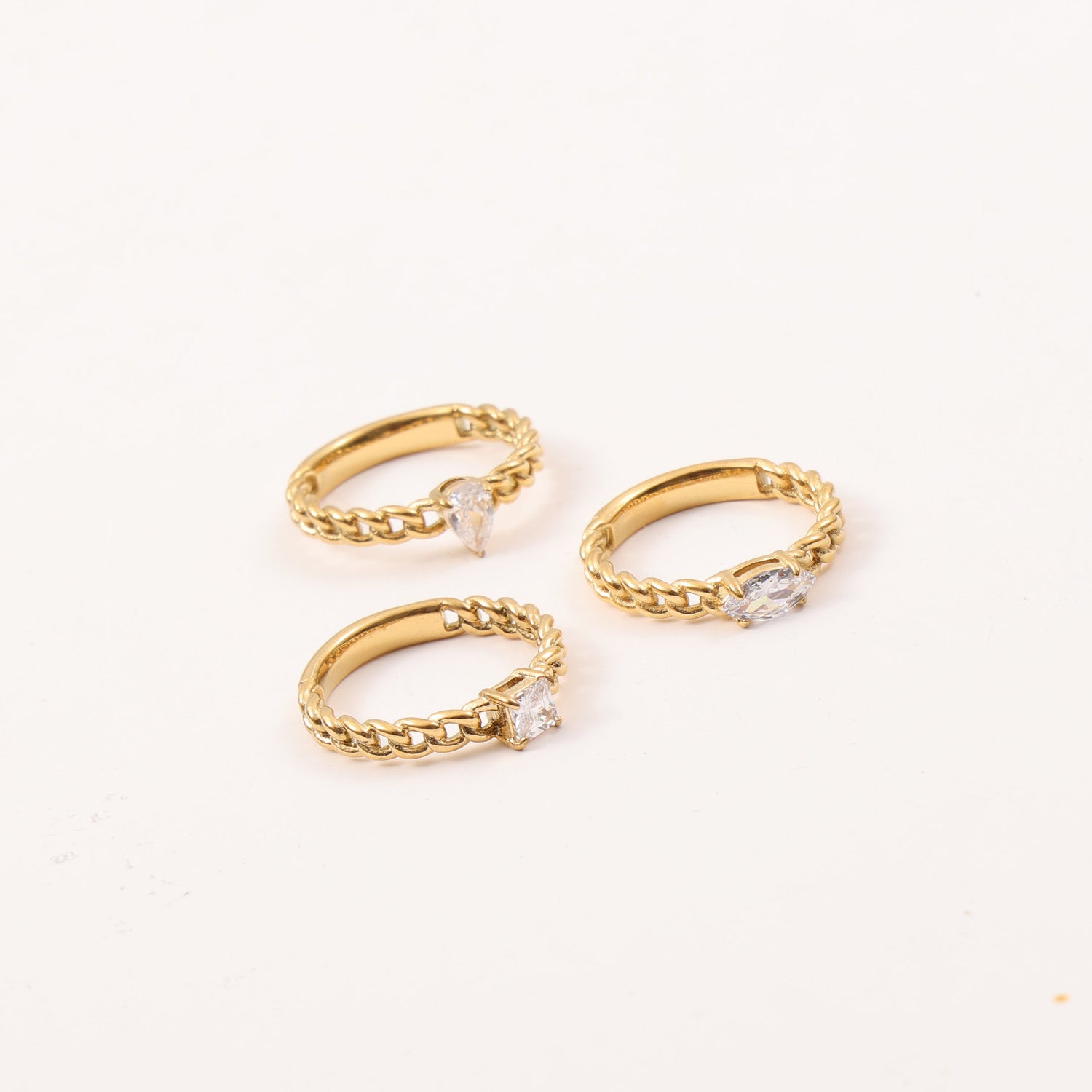 Chain Style Zircon Ring Titanium Steel Plated 18K Gold