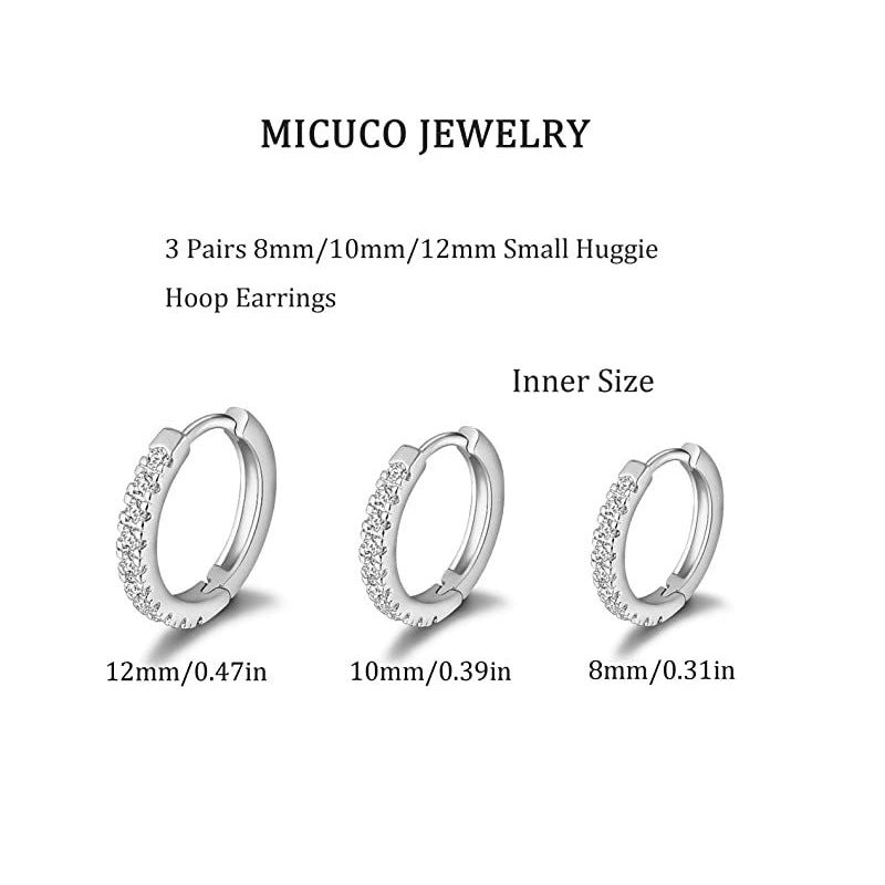 S925 Sterling Silver Needle Three Pairs Trendy Earrings