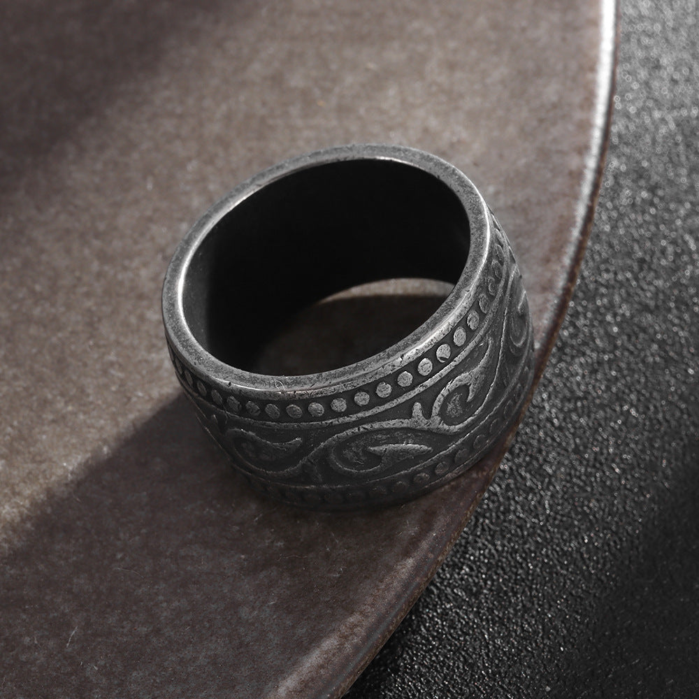 Men's Titanium Steel Personality Totem Wide Ring