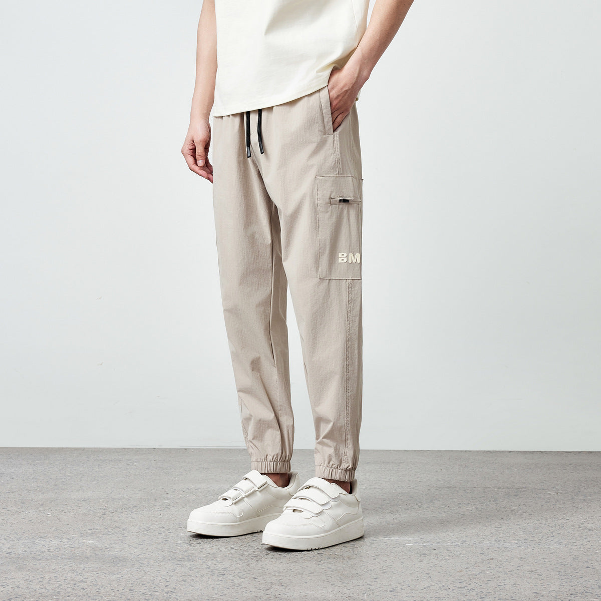 Tooling Style Elastic Waist Men's Casual Jogger Cropped Pants