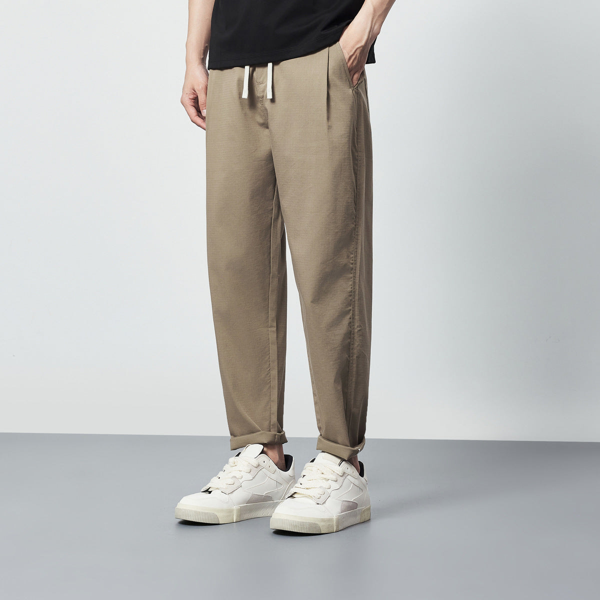 Simple Lyocell Tencel Casual Pants Men's Drawstring Pencil Pants