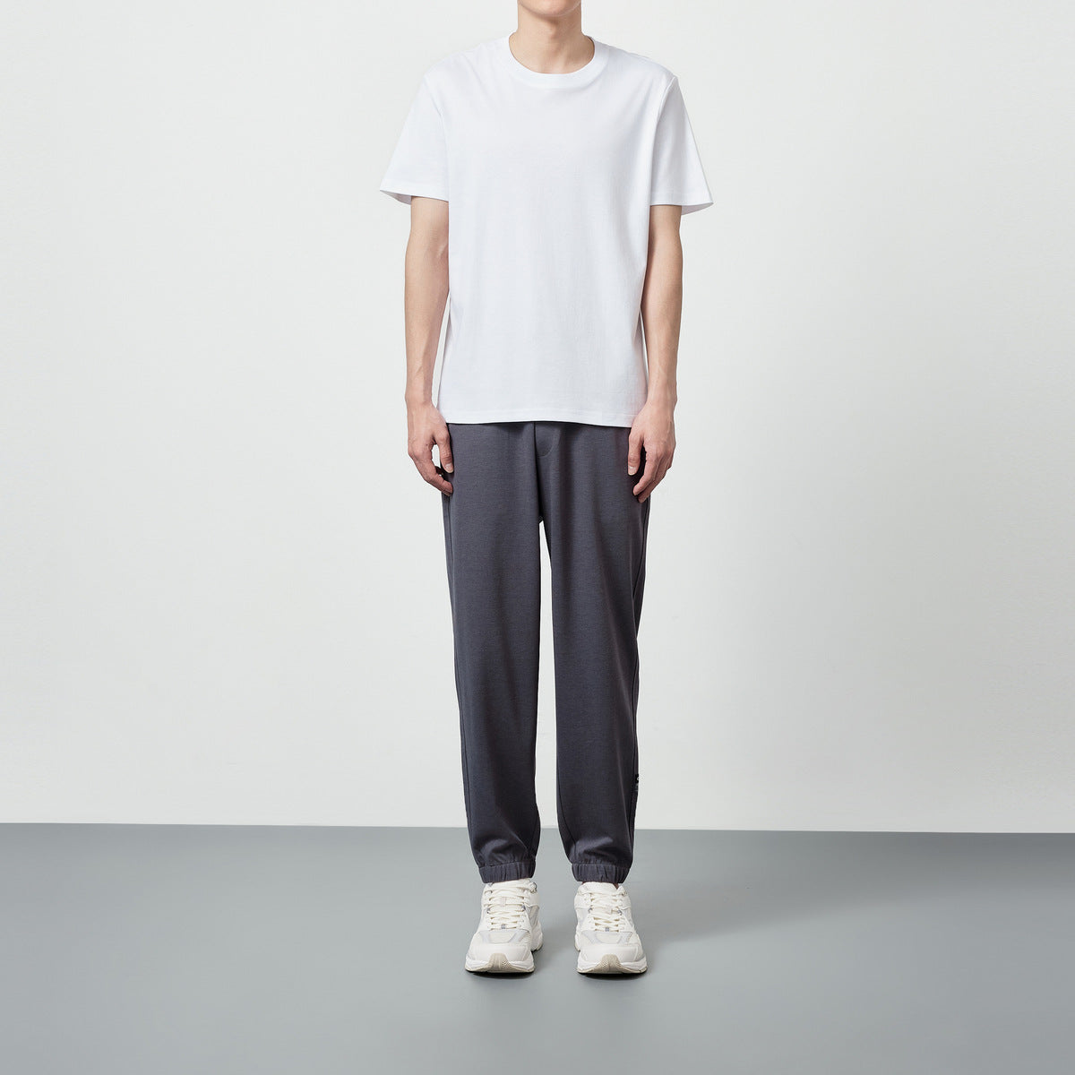 50 Long-staple Cotton Liquid Ammonia Short Sleeve Simple Solid Color Round Neck