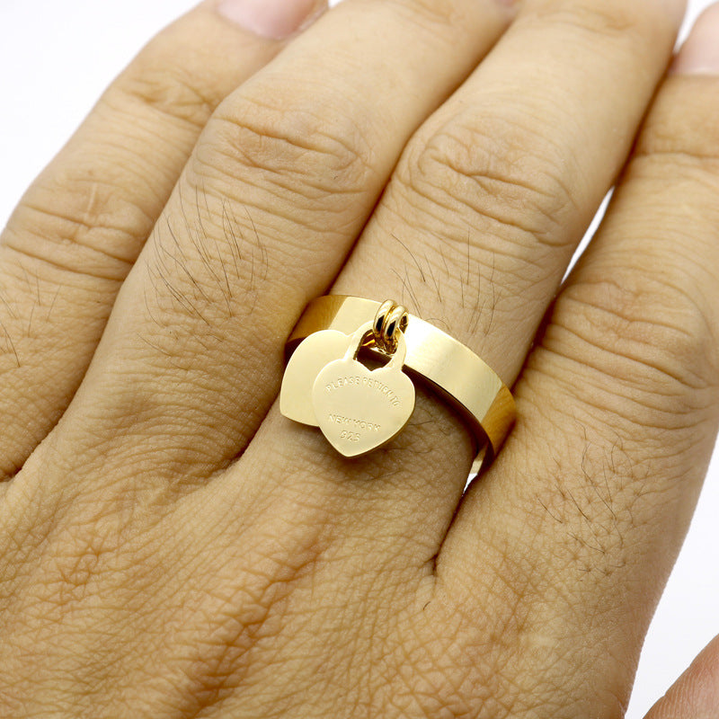 European And American 316L Titanium Steel Gold-plated Heart-shaped Ring For Women