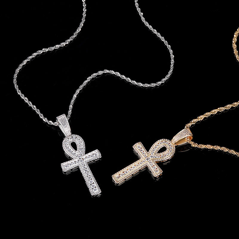 Micro Inlaid Zircon Horus Eye Anhe Large Cross Pendant Necklace