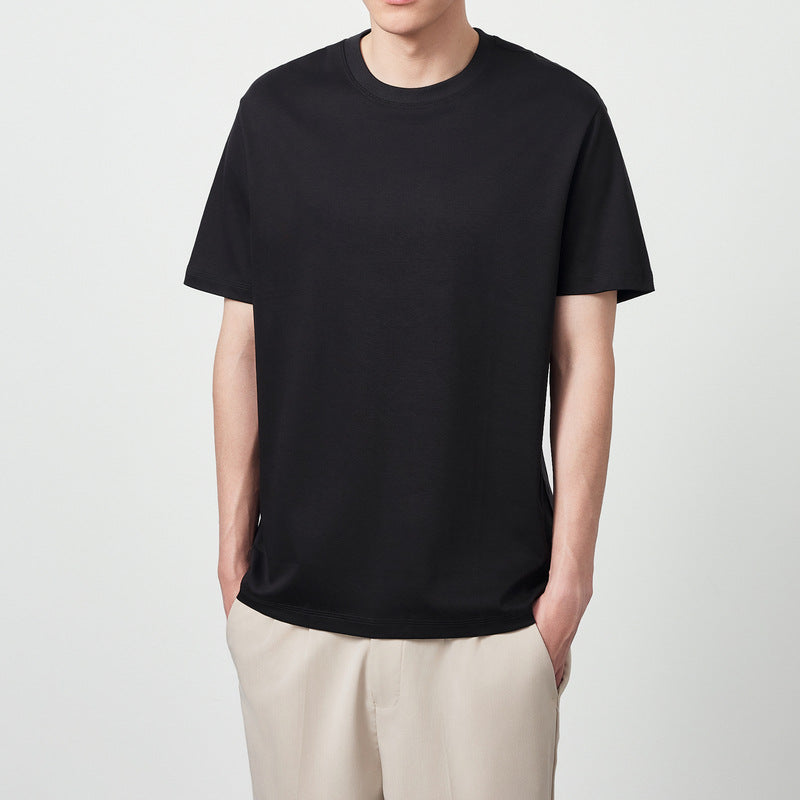 50 Long-staple Cotton Liquid Ammonia Short Sleeve Simple Solid Color Round Neck