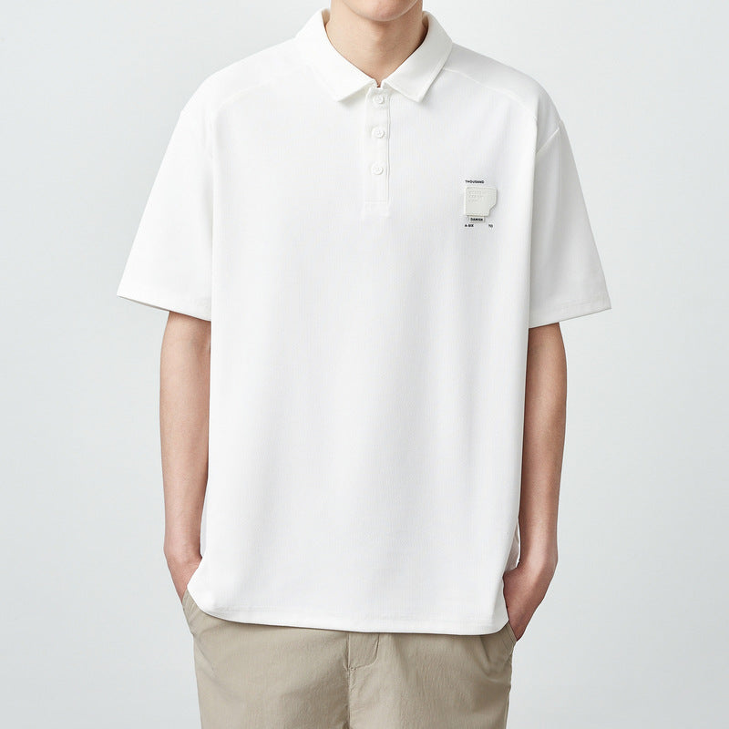 Waffle Texture Short-sleeved Polo Shirt 240g Men's Loose T-shirt