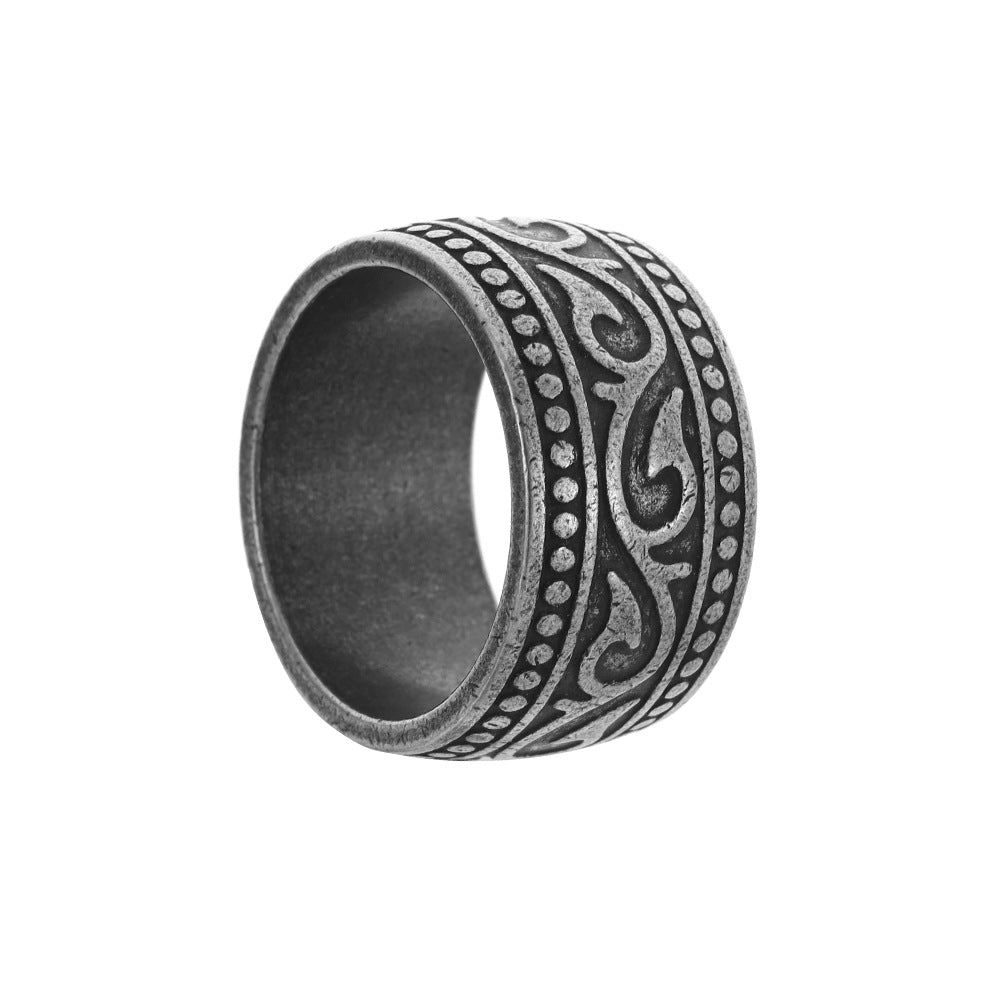 Men's Titanium Steel Personality Totem Wide Ring