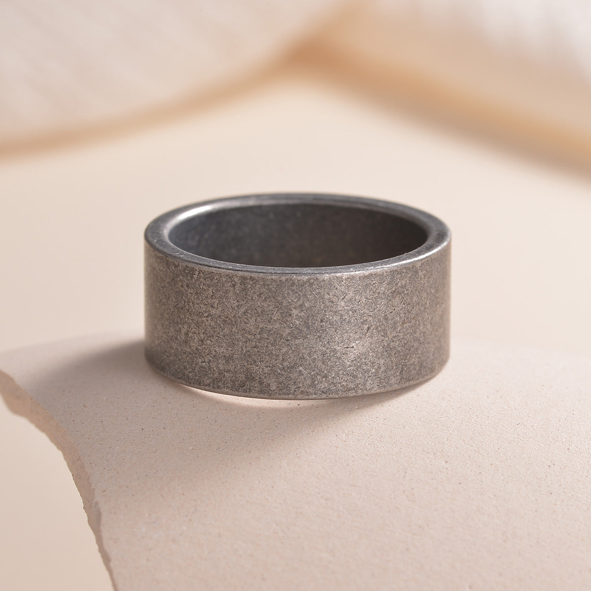 Simple Titanium Steel Big Ring Matte Distressed