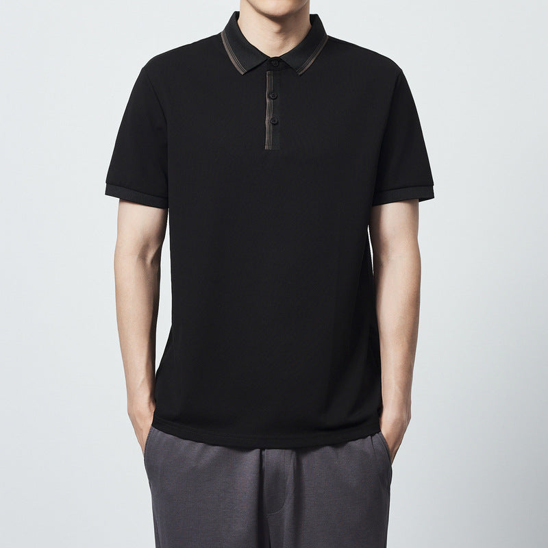 Combed Cotton Mercerized Beaded Polo Shirt Striped T-shirt In Contrast Color