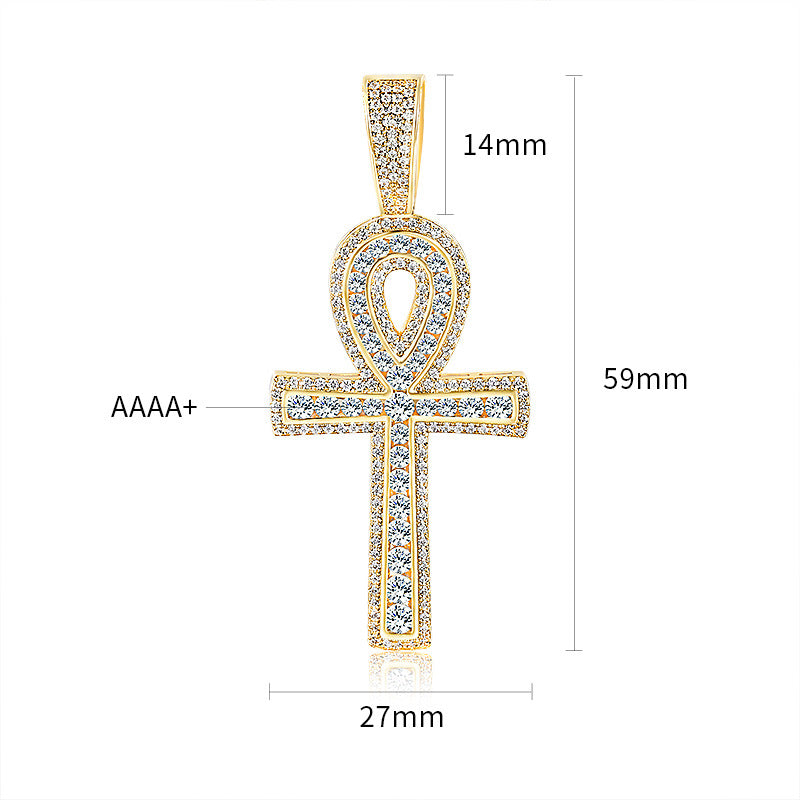 Micro Inlaid Zircon Horus Eye Anhe Large Cross Pendant Necklace