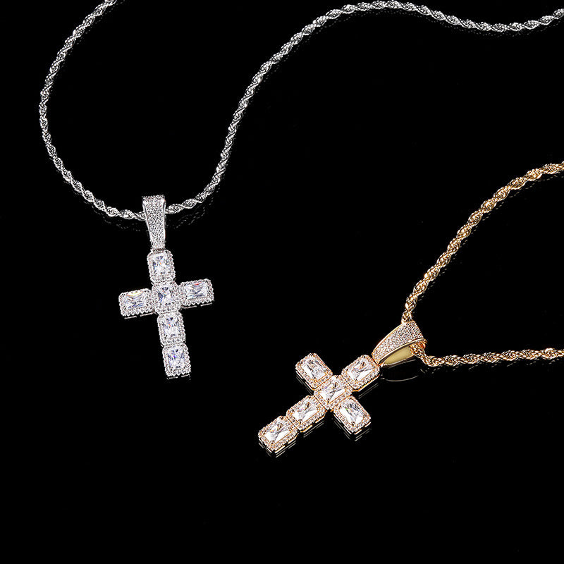 Rock Sugar Cross Pendant Large Zircon Necklace Hip Hop Cool Sale Wholesale