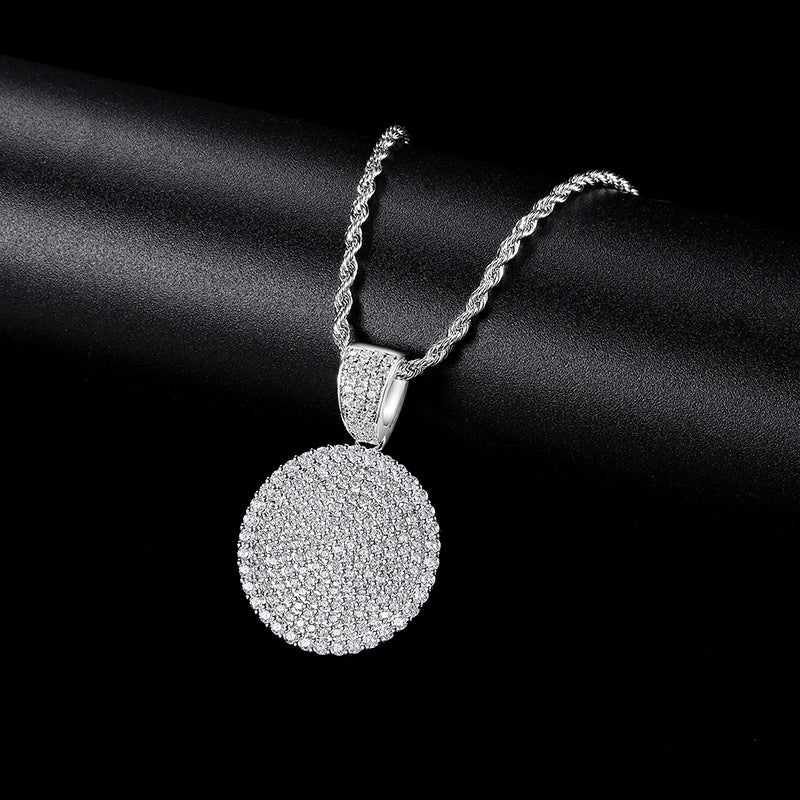 Full Diamond Round Cake Pendant Gold Necklace Micro Inlaid Zircon Hip Hop