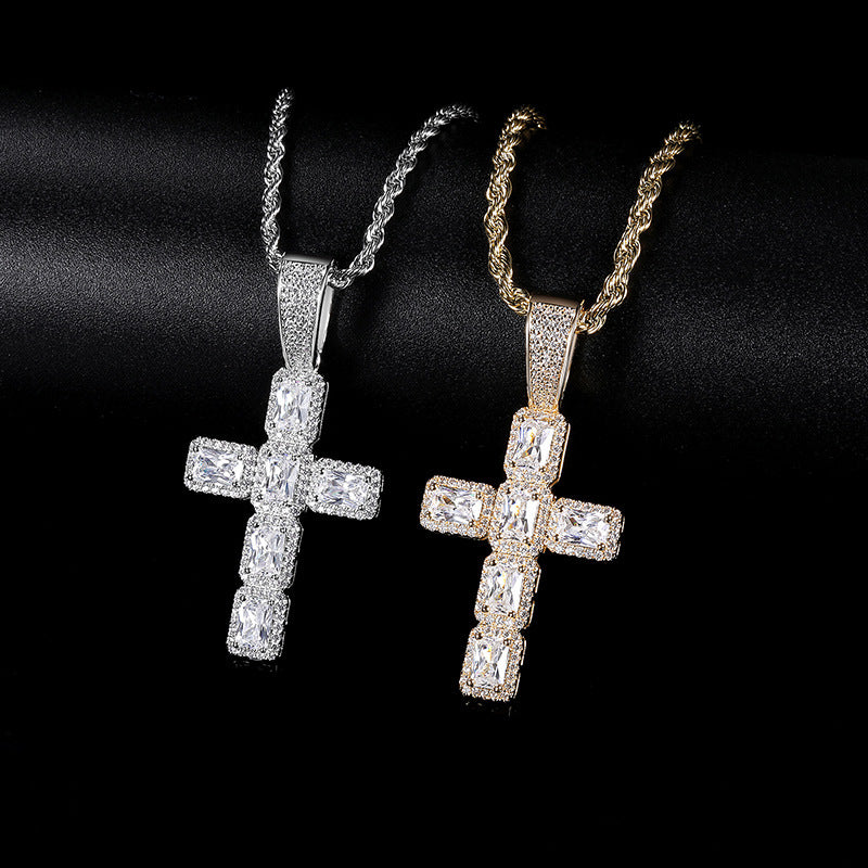 Rock Sugar Cross Pendant Large Zircon Necklace Hip Hop Cool Sale Wholesale