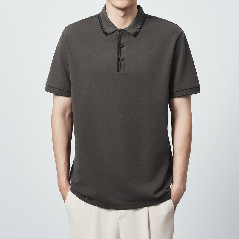 Combed Cotton Mercerized Beaded Polo Shirt Striped T-shirt In Contrast Color