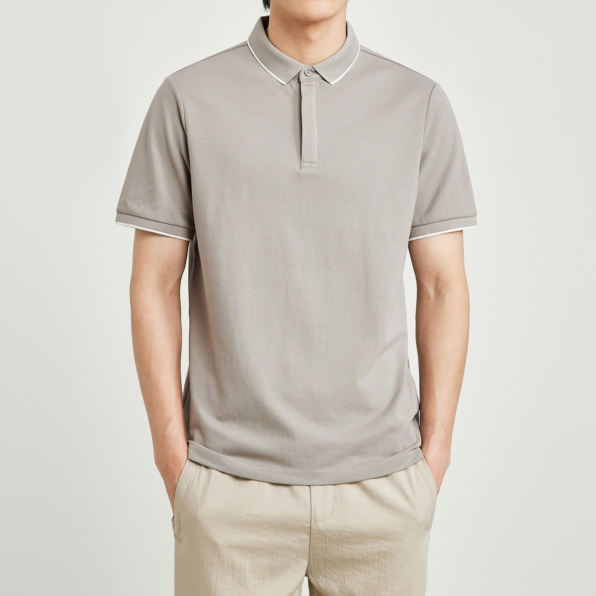 Simple Short-sleeved Polo Shirt Striped Contrast Color Lapels