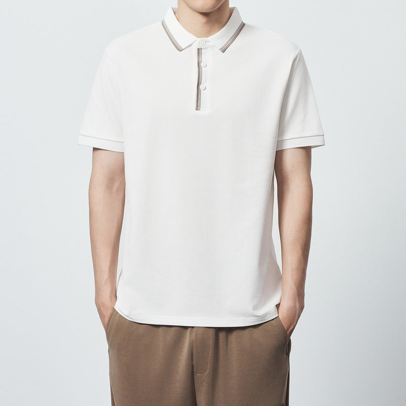 Combed Cotton Mercerized Beaded Polo Shirt Striped T-shirt In Contrast Color