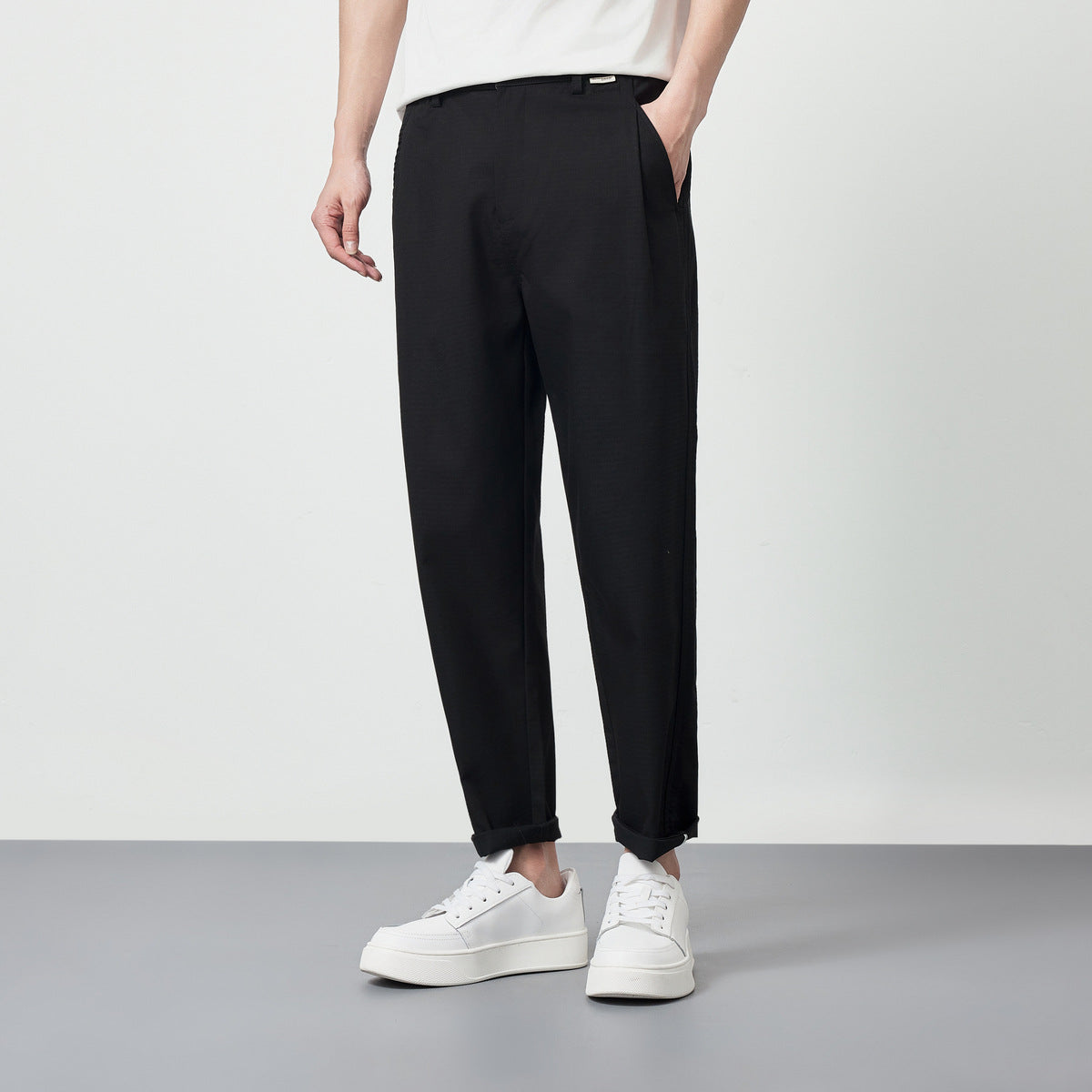 Simple Lyocell Tencel Casual Pants Men's Drawstring Pencil Pants