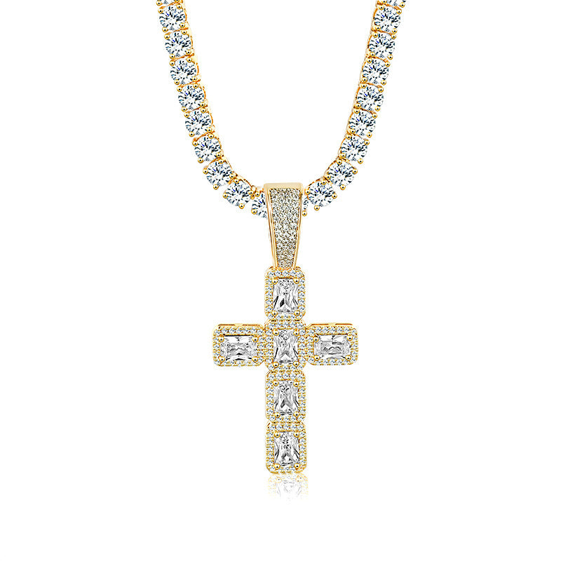 Rock Sugar Cross Pendant Large Zircon Necklace Hip Hop Cool Sale Wholesale