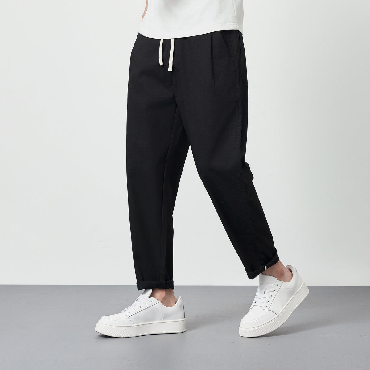 Simple Lyocell Tencel Casual Pants Men's Drawstring Pencil Pants