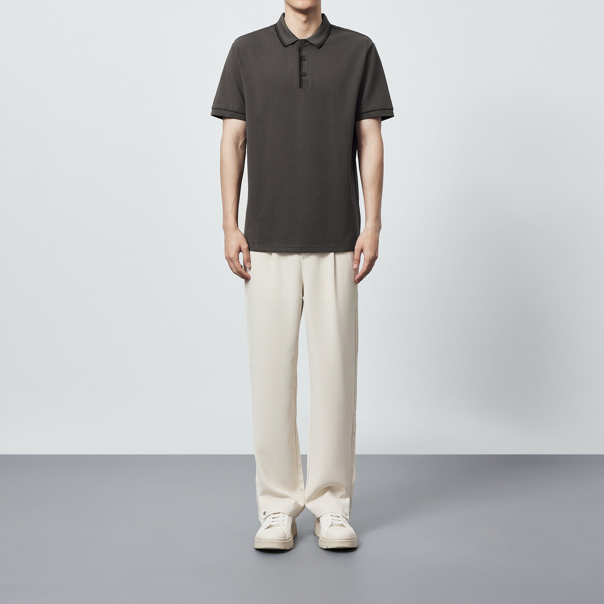 Combed Cotton Mercerized Beaded Polo Shirt Striped T-shirt In Contrast Color