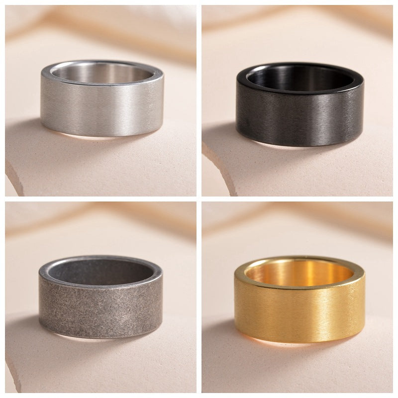 Simple Titanium Steel Big Ring Matte Distressed