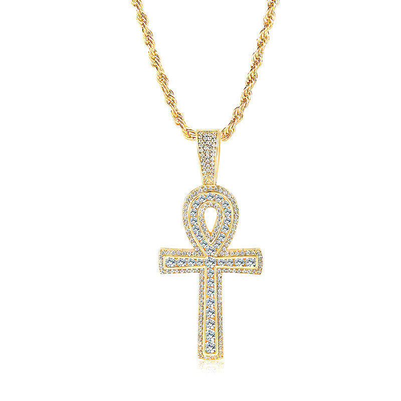Micro Inlaid Zircon Horus Eye Anhe Large Cross Pendant Necklace