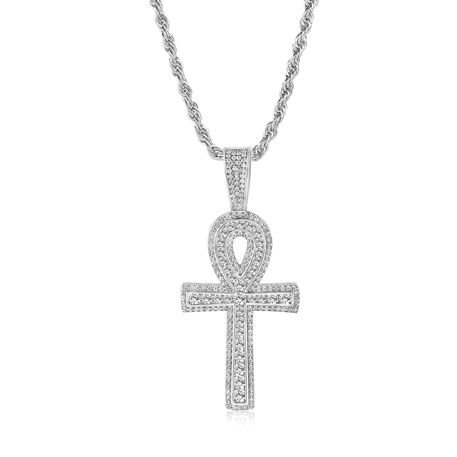 Micro Inlaid Zircon Horus Eye Anhe Large Cross Pendant Necklace
