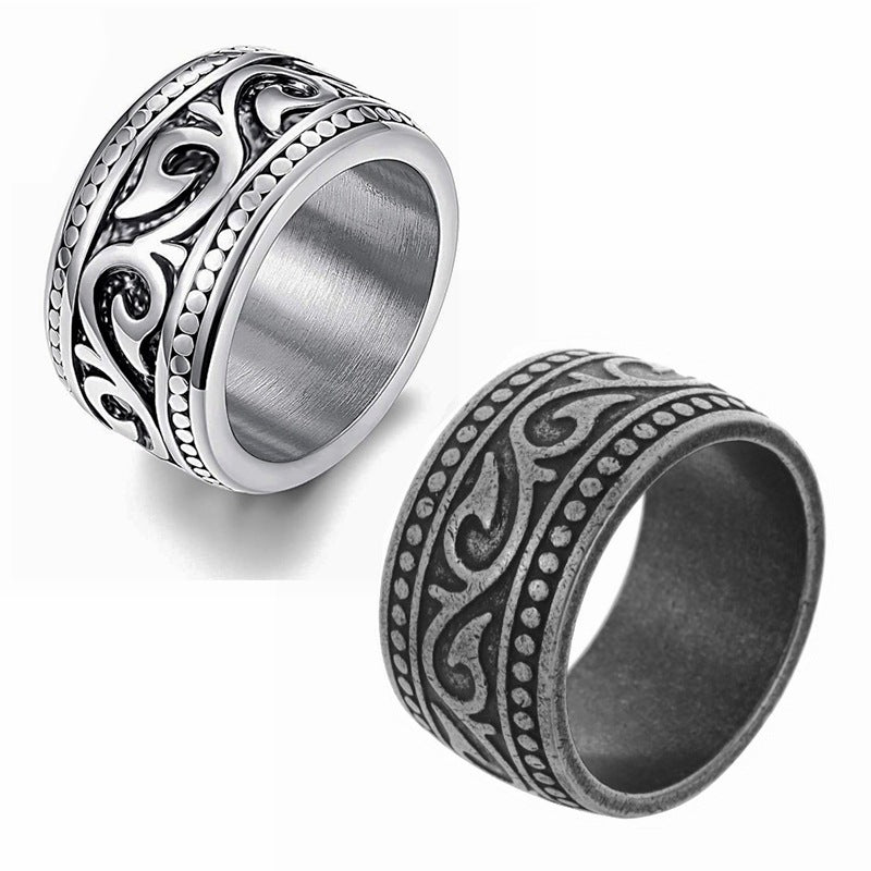 Men's Titanium Steel Personality Totem Wide Ring