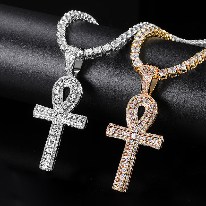 Micro Inlaid Zircon Horus Eye Anhe Large Cross Pendant Necklace