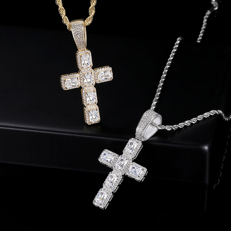 Rock Sugar Cross Pendant Large Zircon Necklace Hip Hop Cool Sale Wholesale