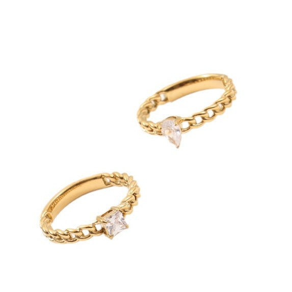 Chain Style Zircon Ring Titanium Steel Plated 18K Gold