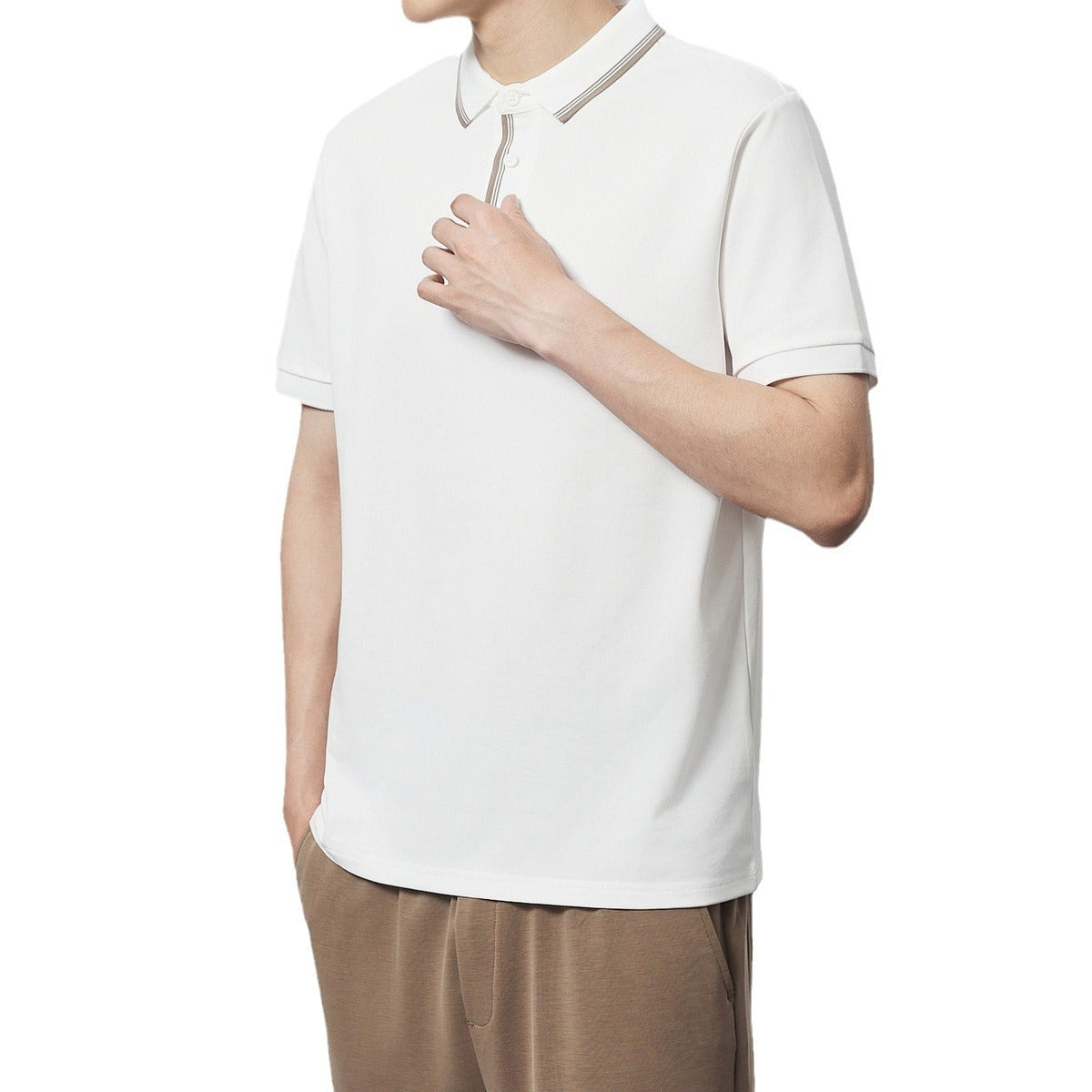 Combed Cotton Mercerized Beaded Polo Shirt Striped T-shirt In Contrast Color