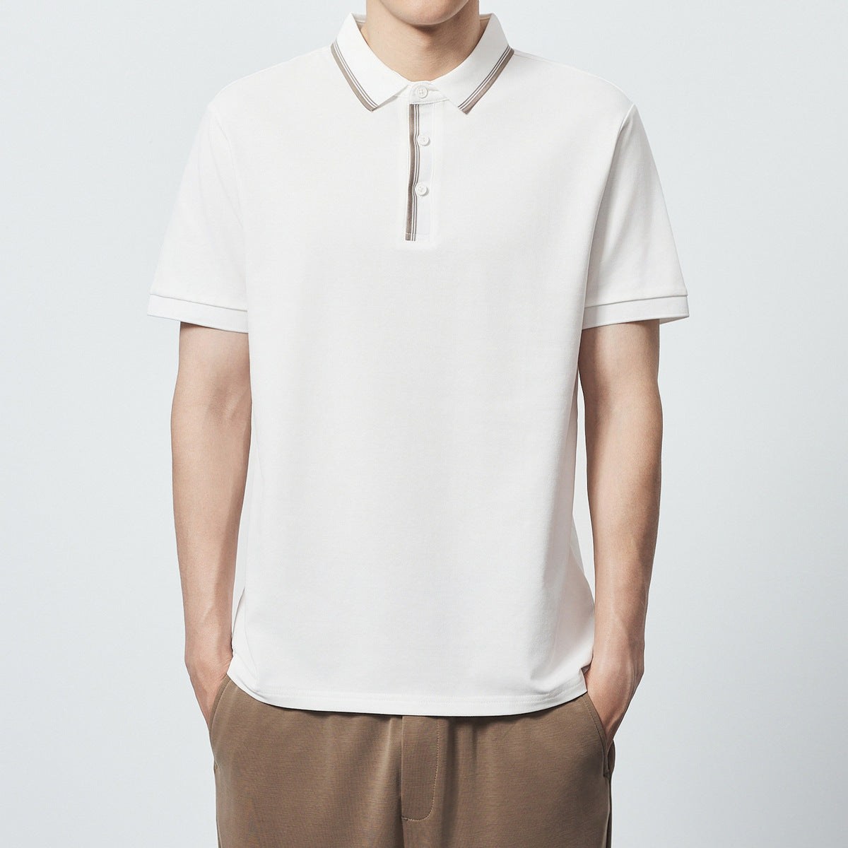 Combed Cotton Mercerized Beaded Polo Shirt Striped T-shirt In Contrast Color