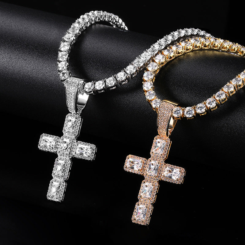Rock Sugar Cross Pendant Large Zircon Necklace Hip Hop Cool Sale Wholesale