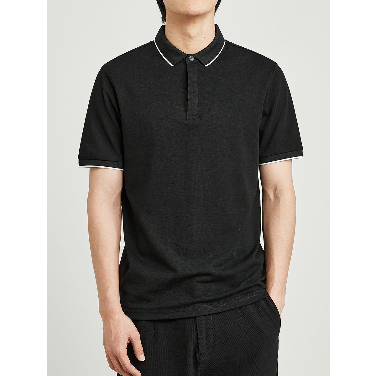 Simple Short-sleeved Polo Shirt Striped Contrast Color Lapels