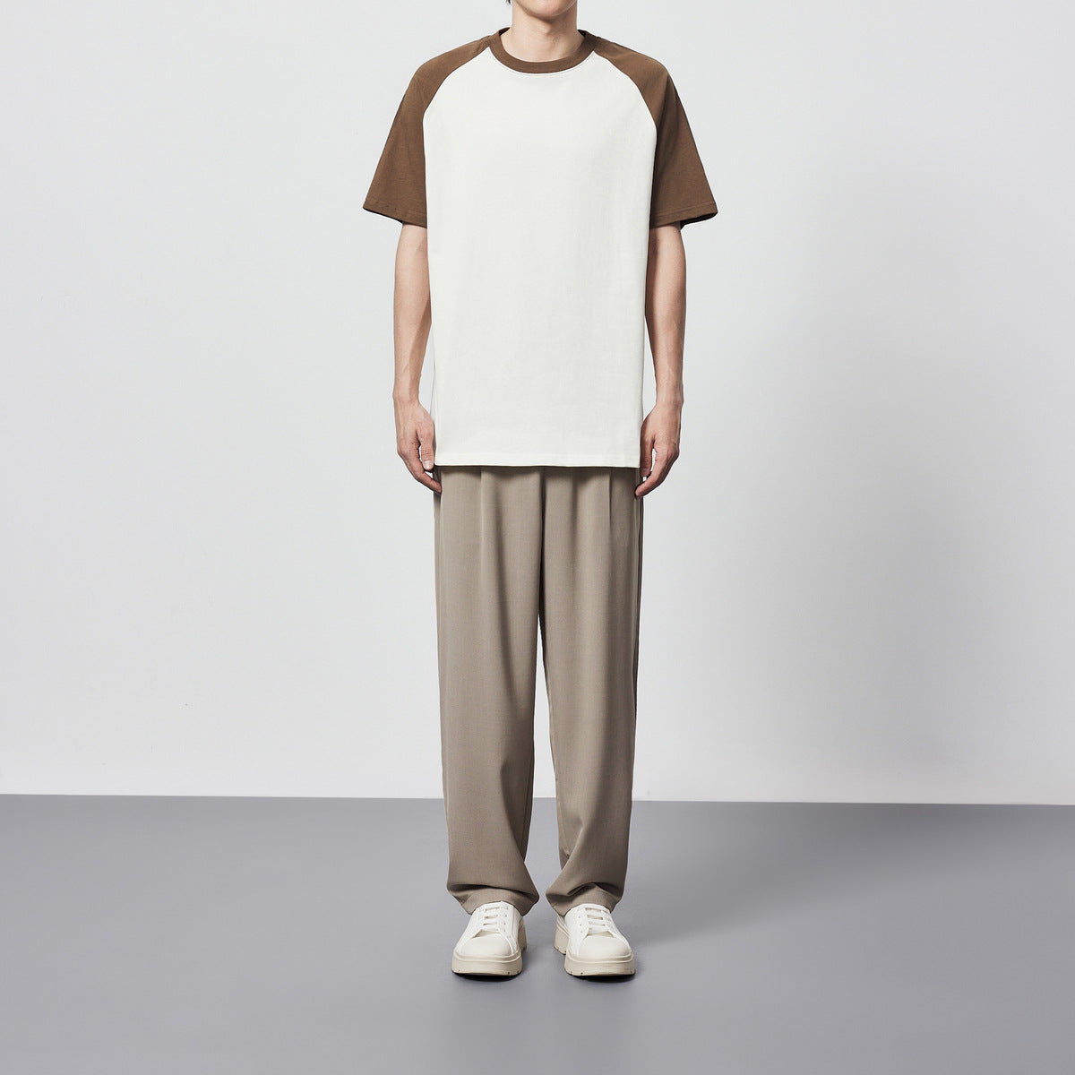 270g Cotton Contrast Color Short-sleeved Raglan Loose T-shirt