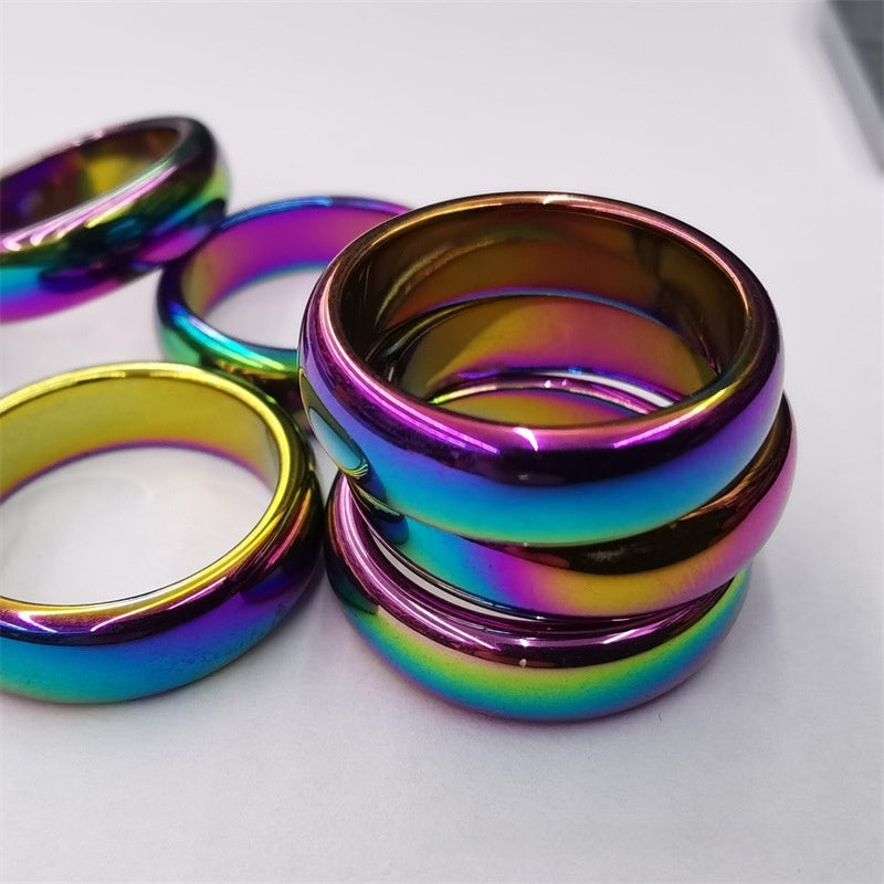 6MM Haematite Hematite Plated Rainbow Ring
