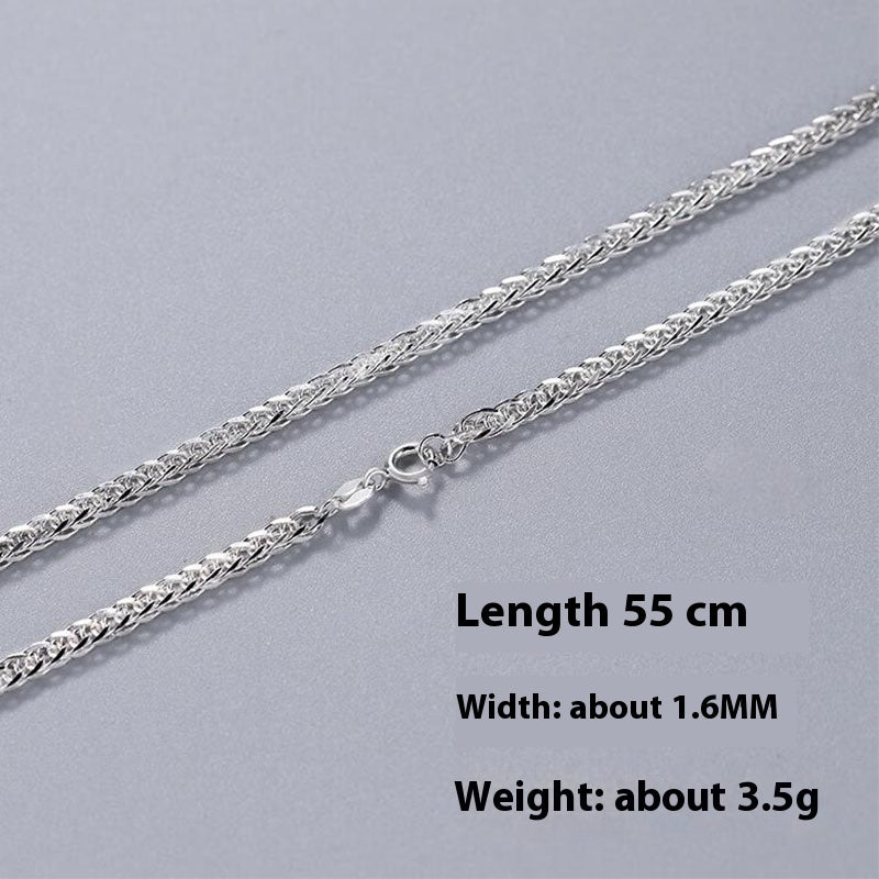 S925 Sterling Silver Necklace Electroplated White Gold Color Snake Bones Chain