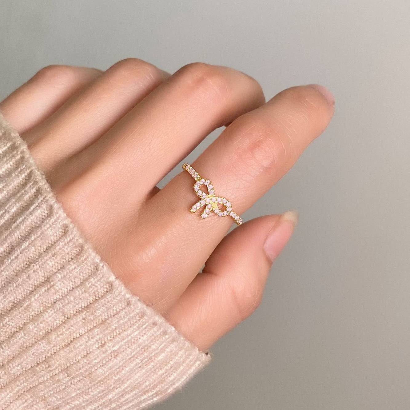 S925 Sterling Silver Bow Zircon Ring