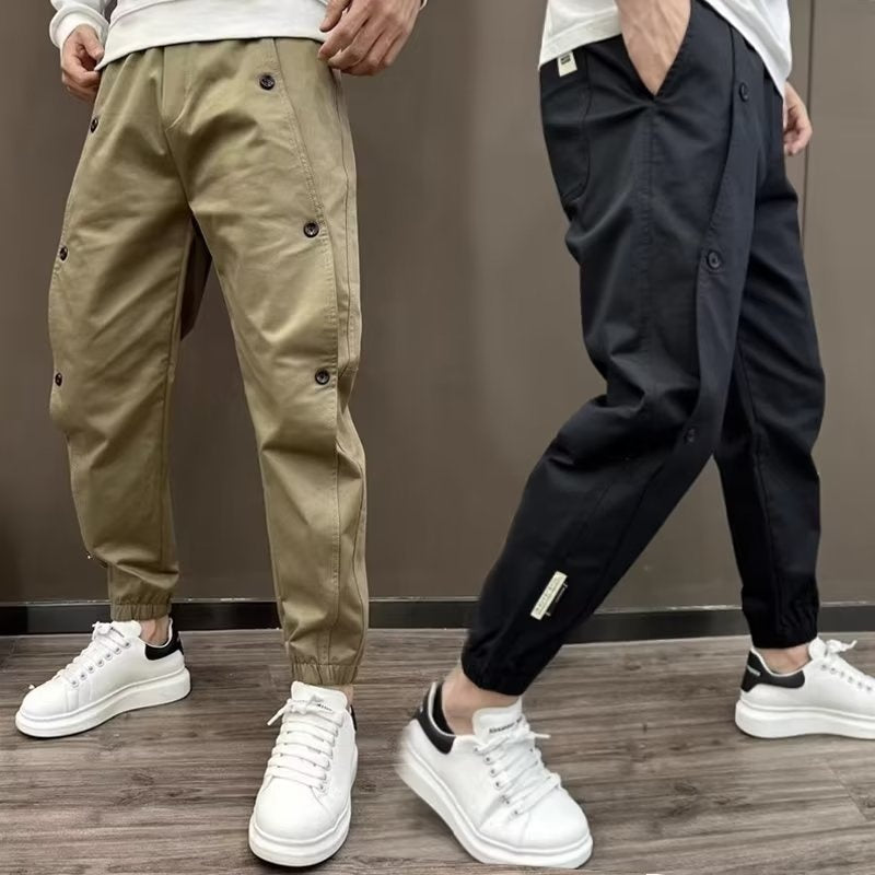Men's Casual Pants Fashionable All-match Solid Color Breasted Stitching Loose