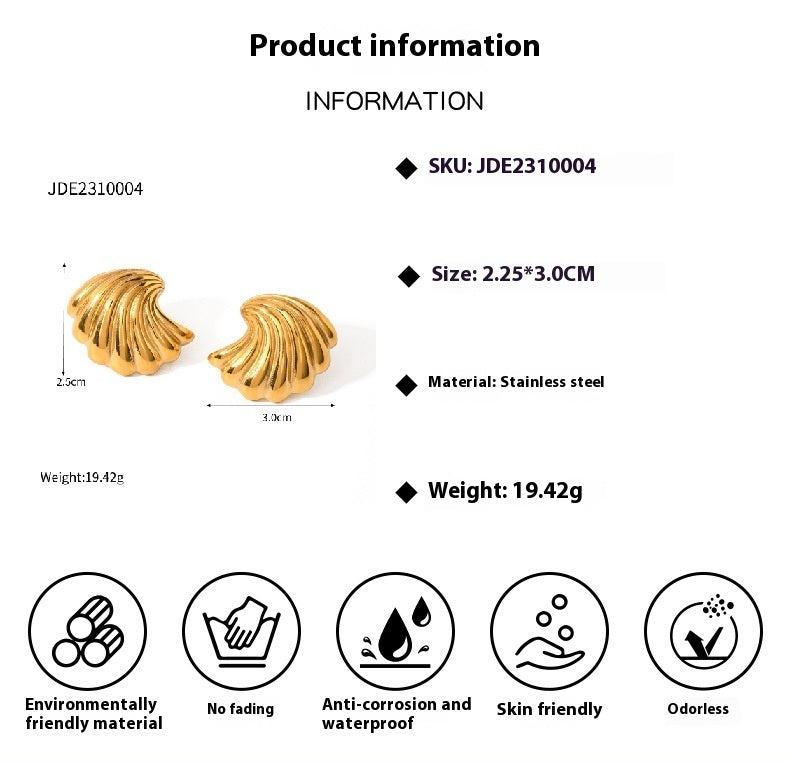 18K Gold Stainless Steel Shell Earrings All-match Fashion Earrings