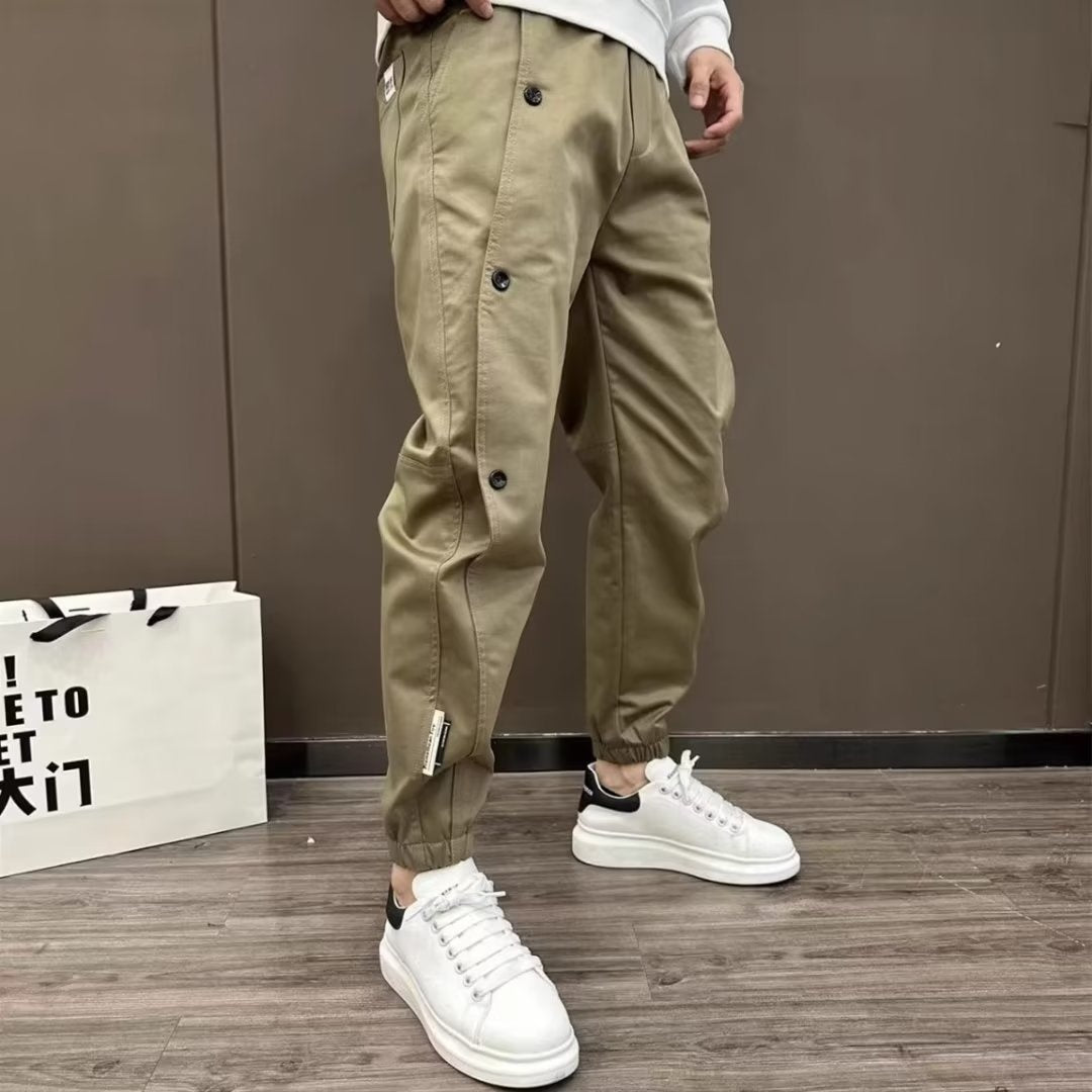 Men's Casual Pants Fashionable All-match Solid Color Breasted Stitching Loose