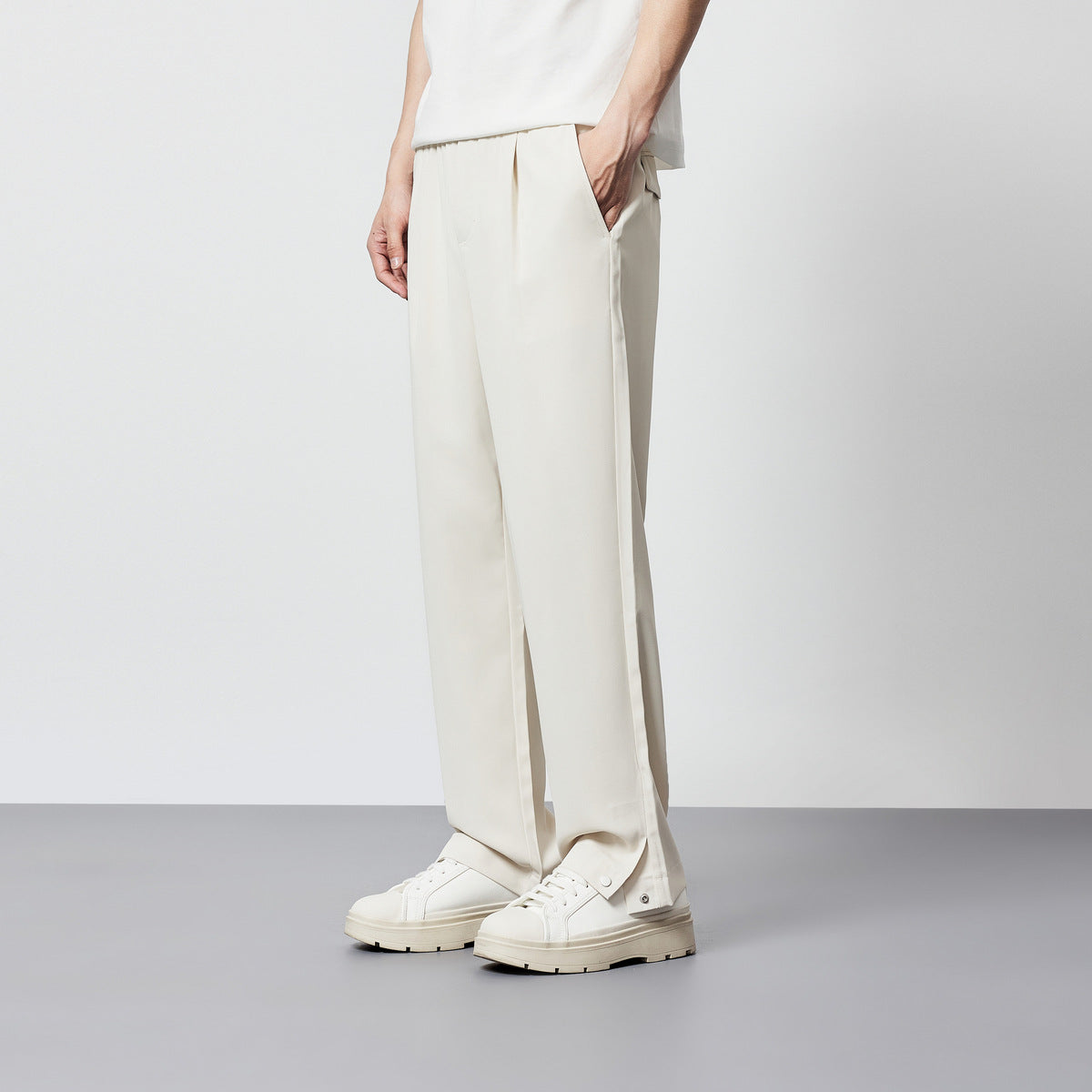 Elastic Waist Drawstring Straight Men's Casual Pants